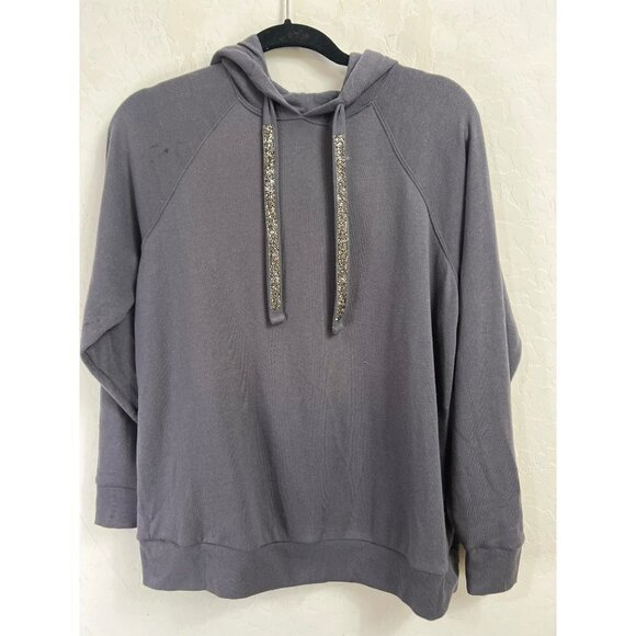 Torrid Charcoal Grey Hoodie Crystal Embellished Adjustable Strings Sz 00 (US 10) - Picture 1 of 7